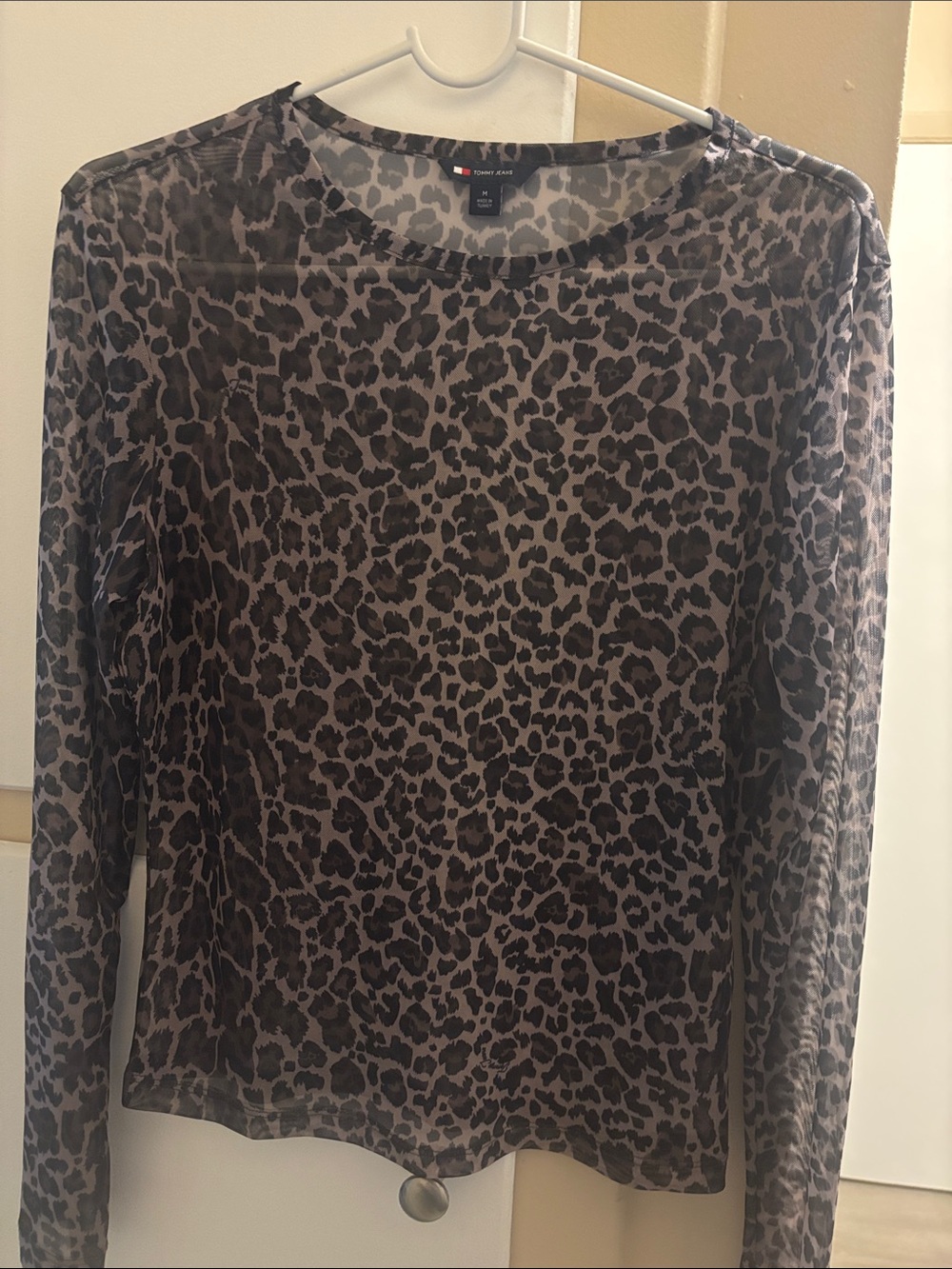 Tommy Hilfiger Sheer Leopard-Print Long Sleeve Top - Brown/Black